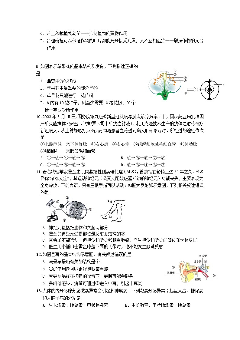 2022年广东省揭阳市揭东区初三第一次模拟考生物卷及答案（文字版）02