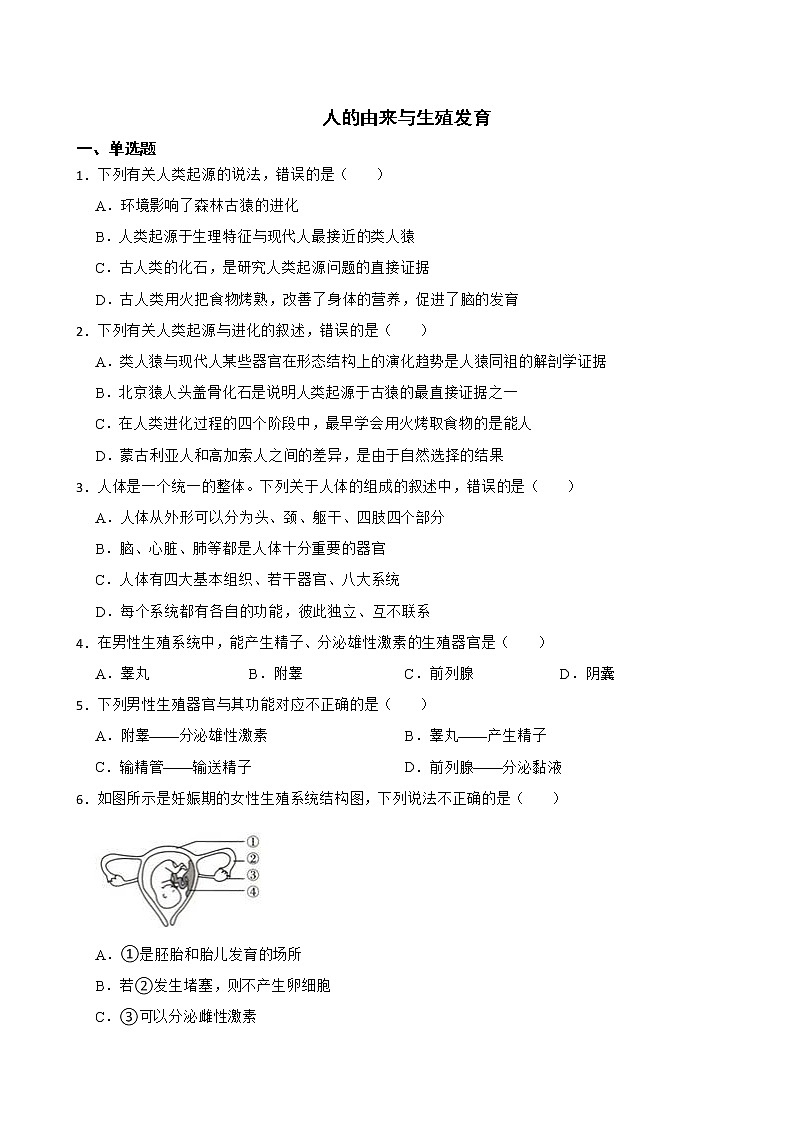 备考2022年中考生物专题 人的由来与生殖发育解析版第1页