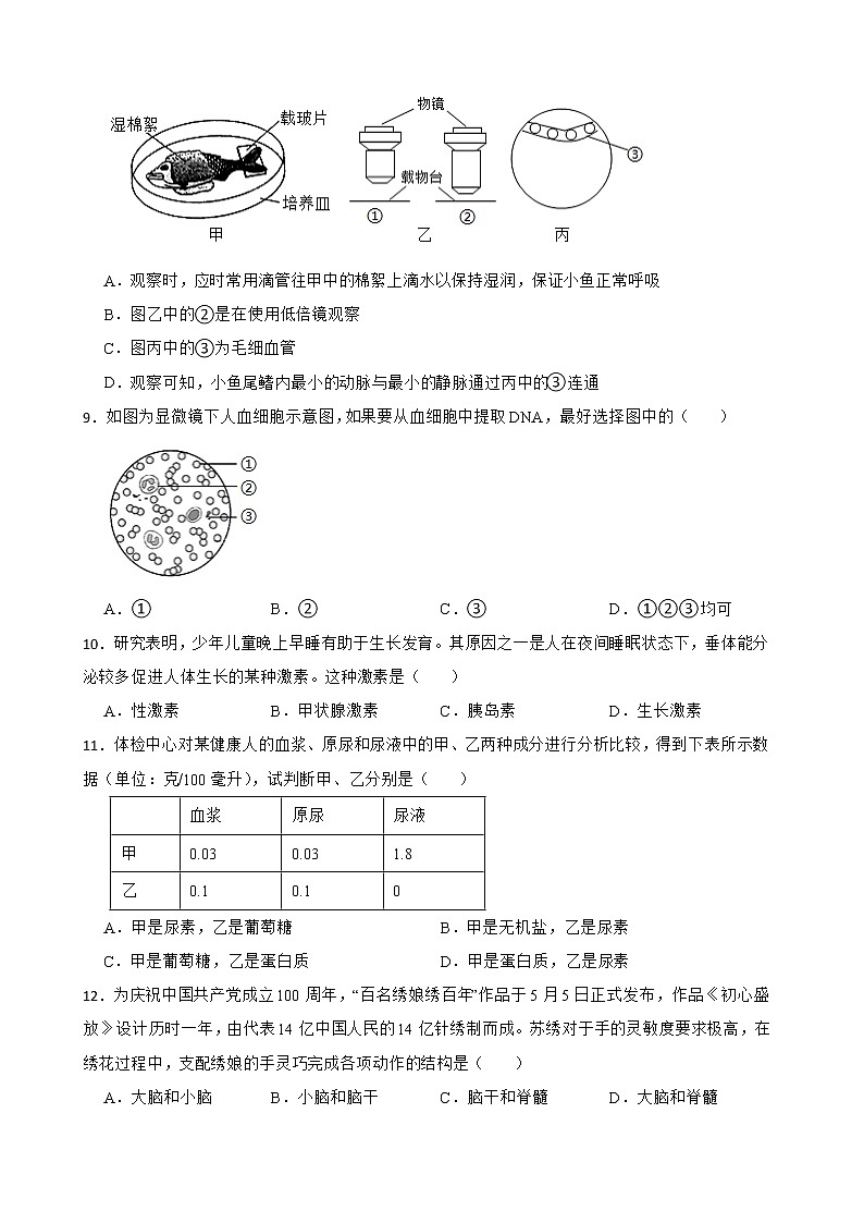 2021年山东省中考生物真题汇编 生物圈中的人解析版03
