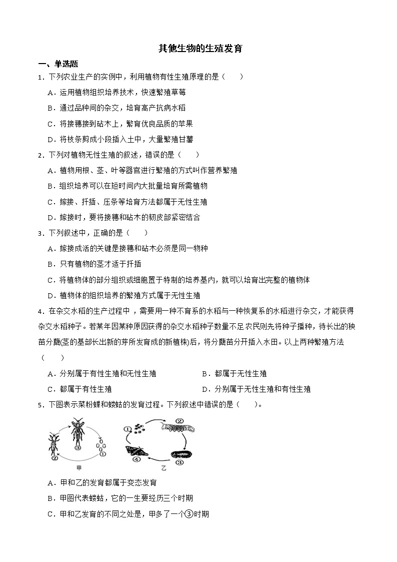 备考2022年中考生物专题 其他生物的生殖发育解析版第1页