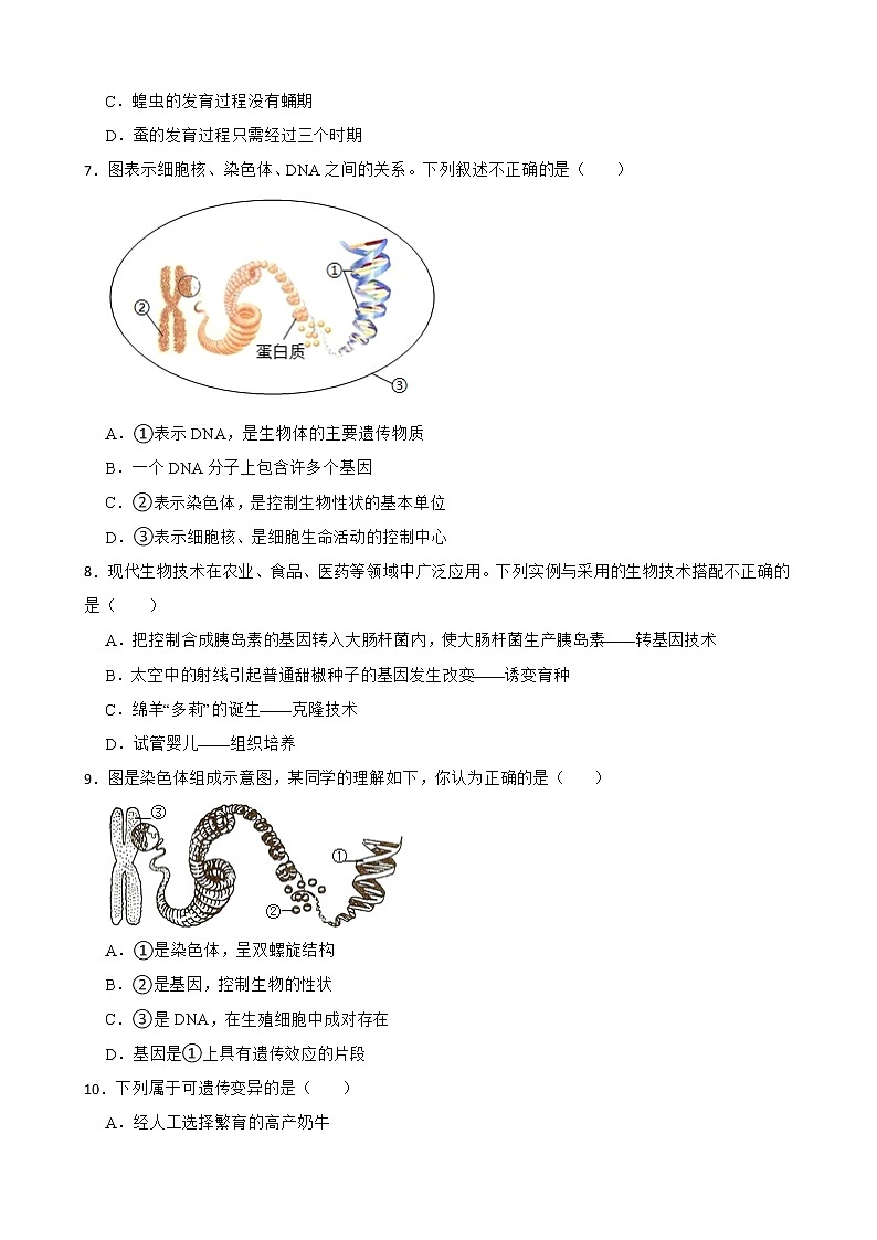 广西中考生物三年真题汇编 生物圈中的生命的延续和发展解析版02