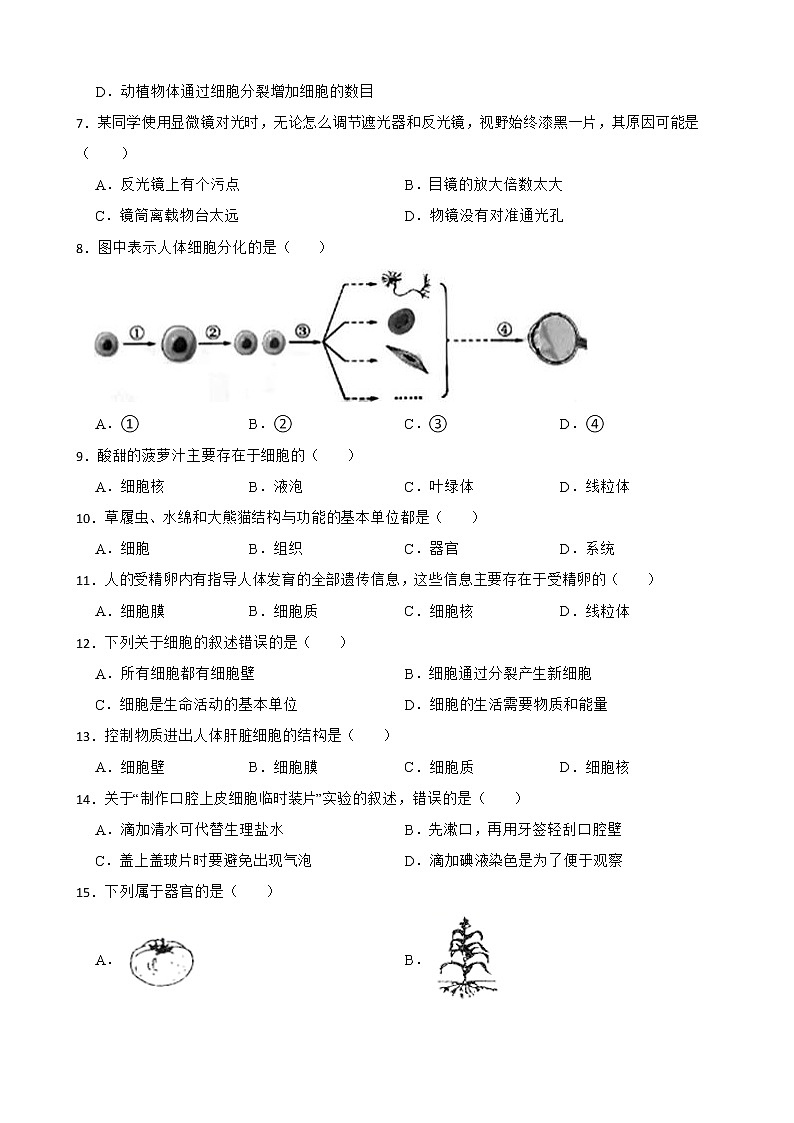 广东省中考生物三年真题汇编 生物体的结构层次解析版第2页