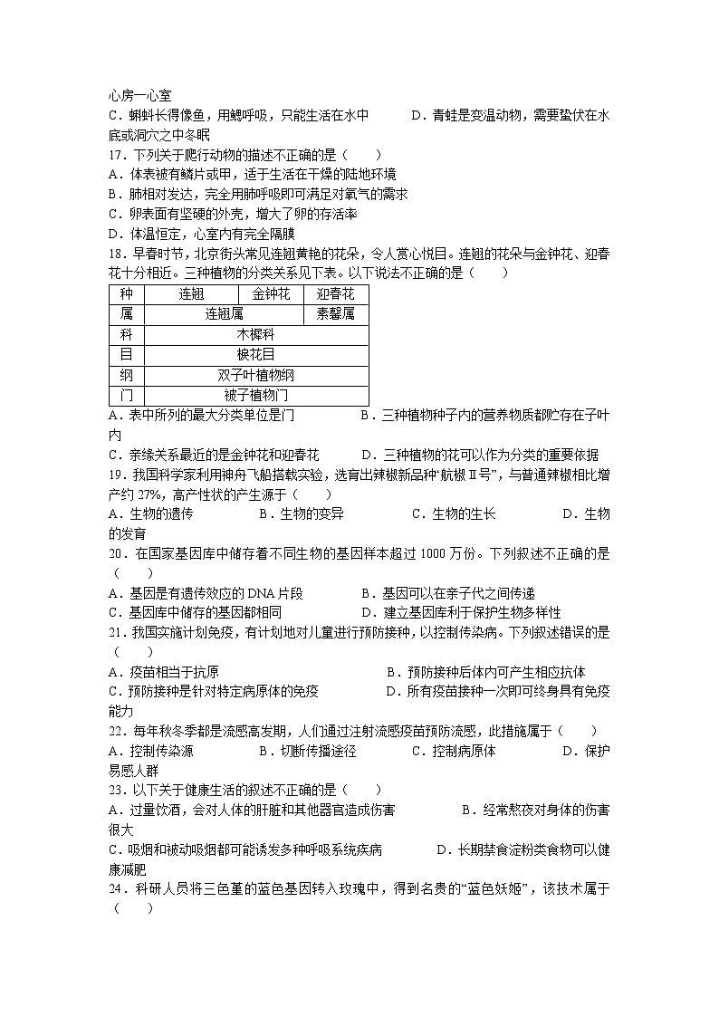 2022年北京市平谷区中考二模生物试题（含答案）03