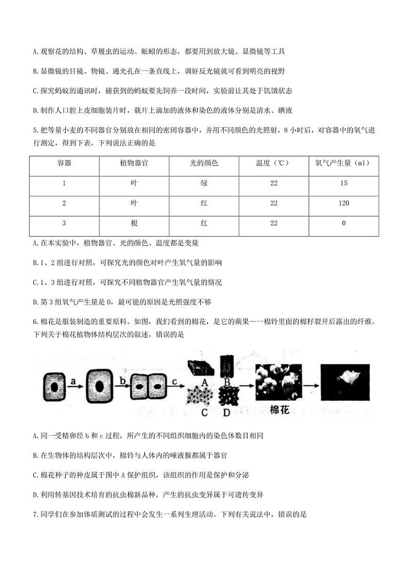 2022年山东省泰安市肥城市初中学业水平考试科目后期教学诊断（二模）生物试题(含答案)02