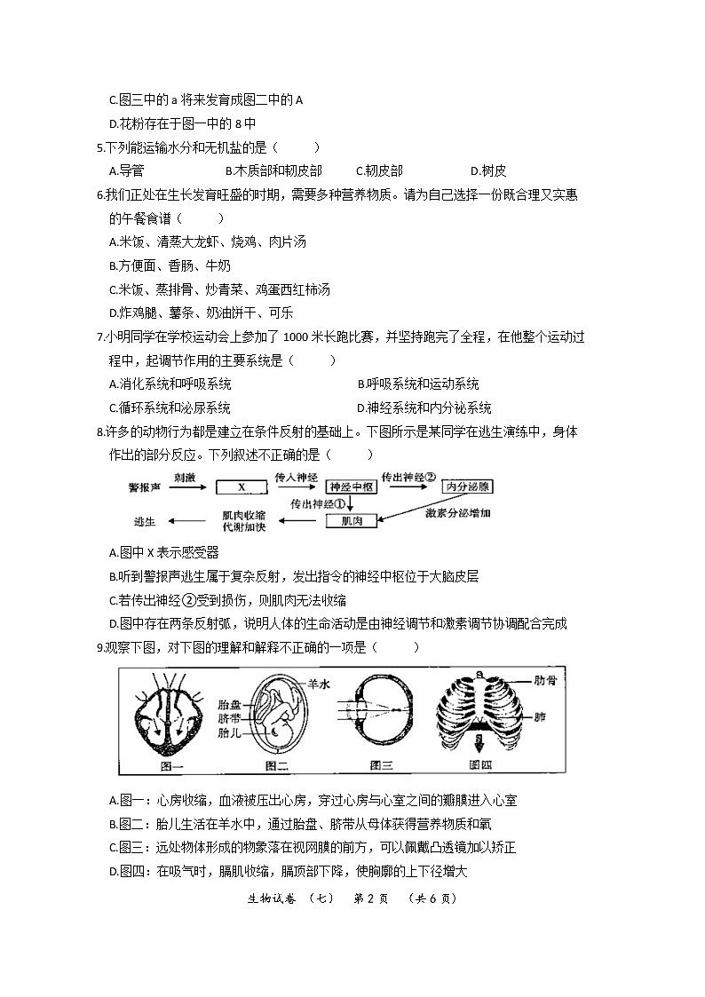 2022年河南省普通高中招生考试模拟试卷 生物（七）第2页