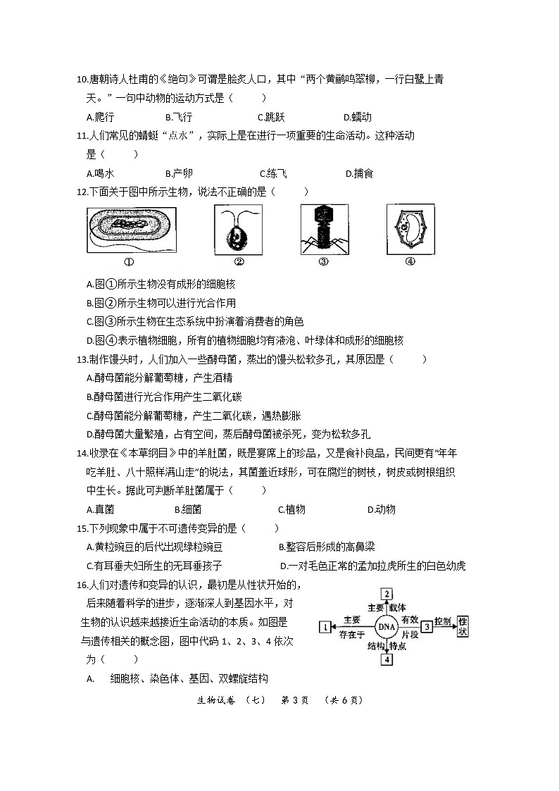 2022年河南省普通高中招生考试模拟试卷 生物（七）第3页