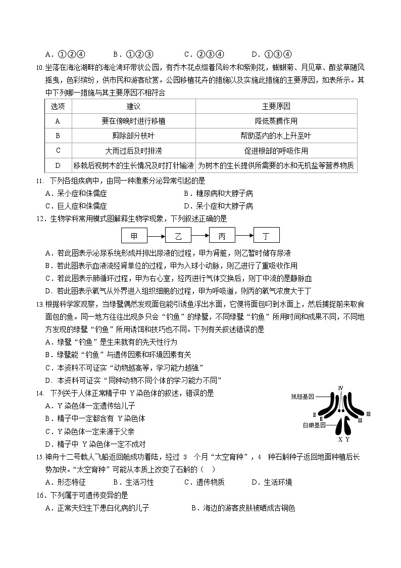 2022年福建省厦门市初中毕业年级适应性模拟练习（二）生物试题（无答案）第2页