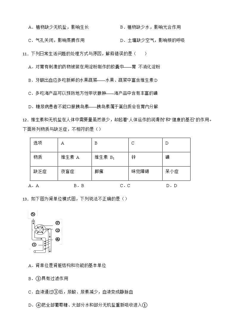 广东省湛江市2022年中考一模生物试卷及答案03