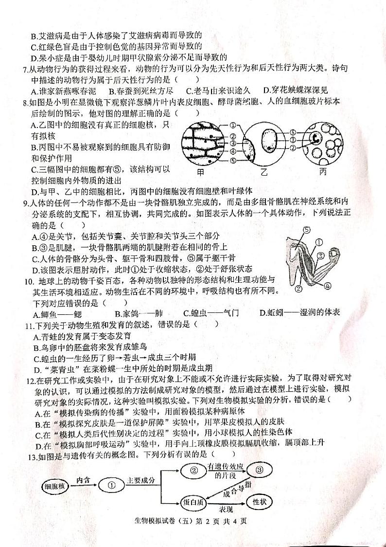 2022年江苏省连云港市中考生物模拟试卷（五）（有答案）02