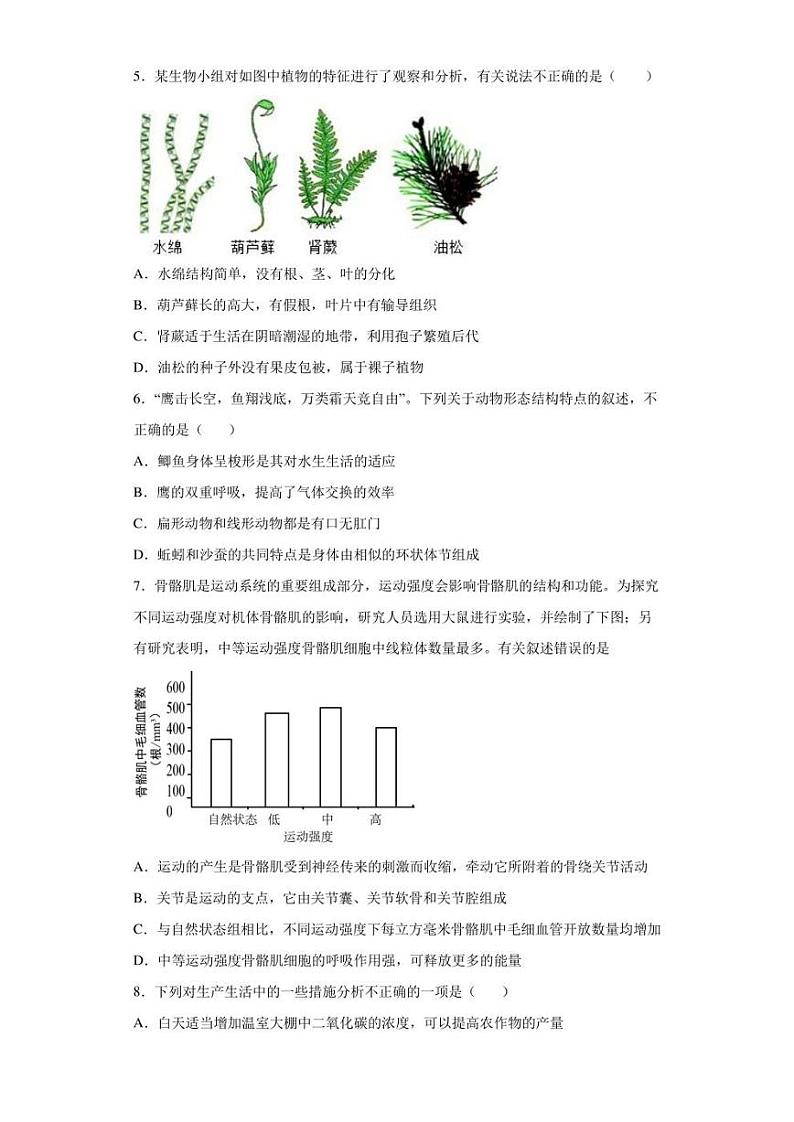 2022年山东省济南市高新区中考二模生物试题(含答案)02