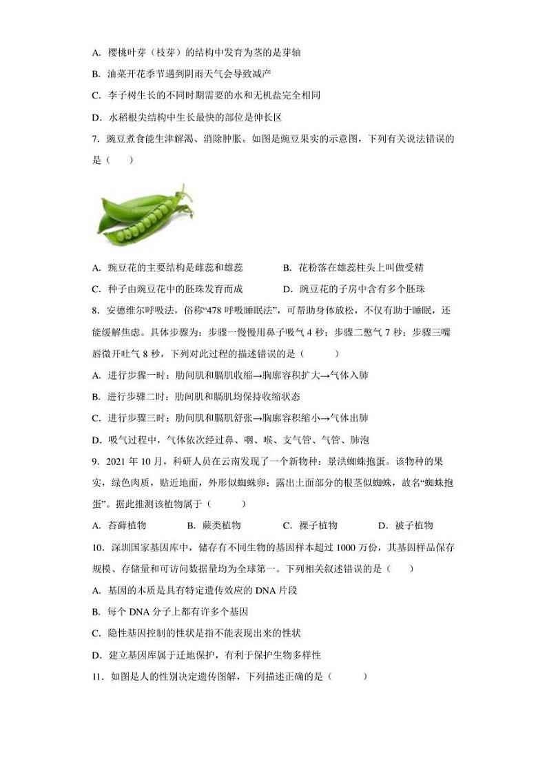 2022年河南省周口市川汇区中考二模生物试题(含答案)第2页