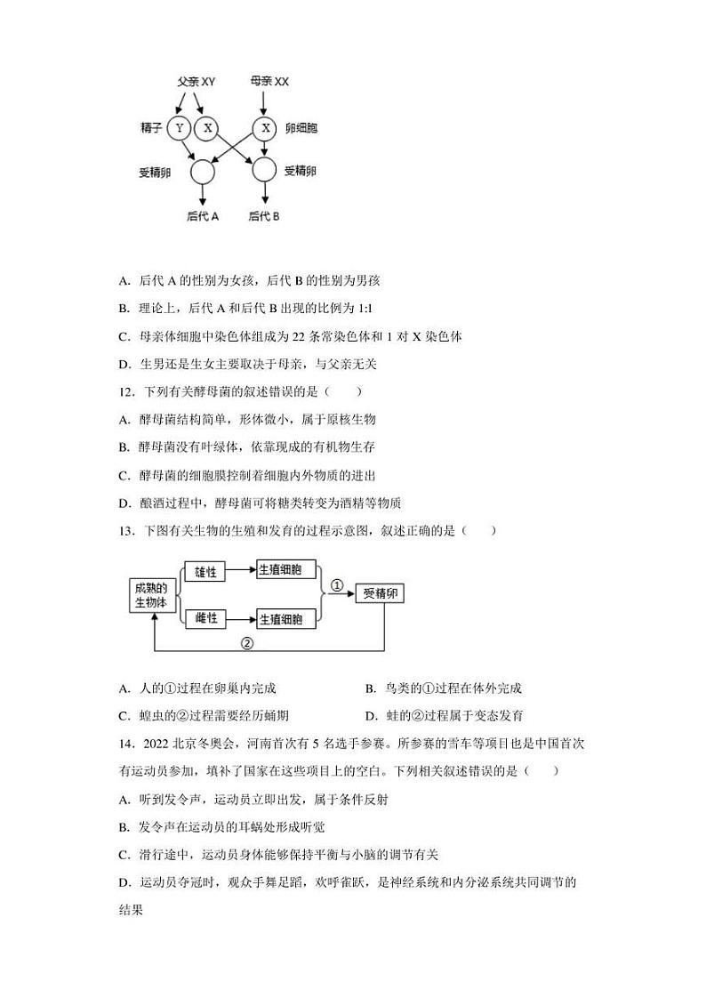 2022年河南省周口市川汇区中考二模生物试题(含答案)第3页