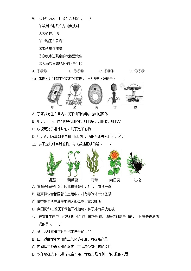 2022年山东省济南市历下区中考生物一模试卷(word版含答案)第3页