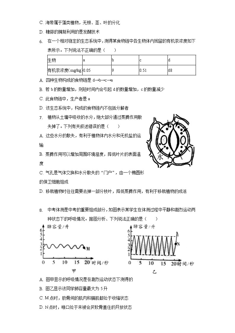 2022年河南省多校联考中考考前模拟生物试卷(word版含答案)02