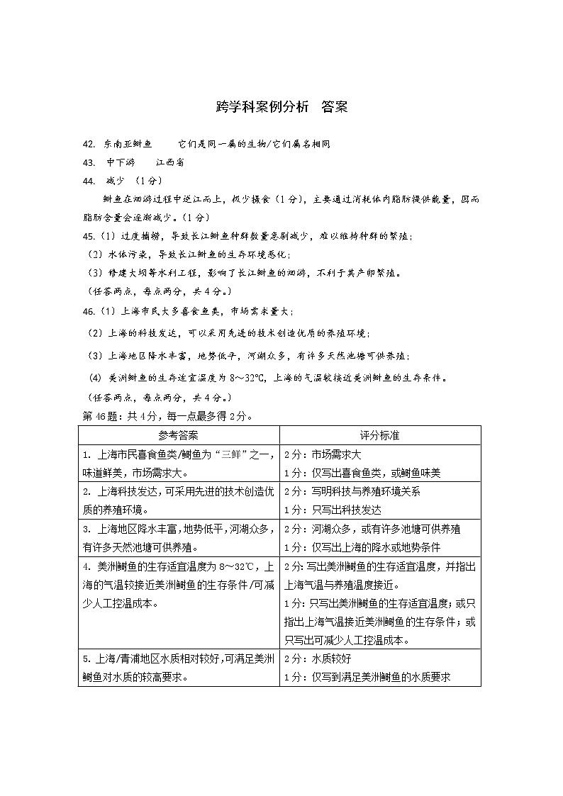 2022年上海市松江区中考一模跨学科案例分析试卷（含答案）03