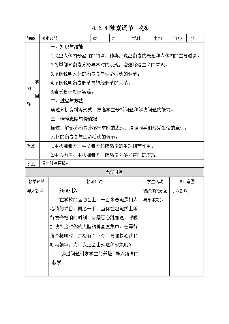 4.6.4激素调节（课件+教案+练习+导学案）01