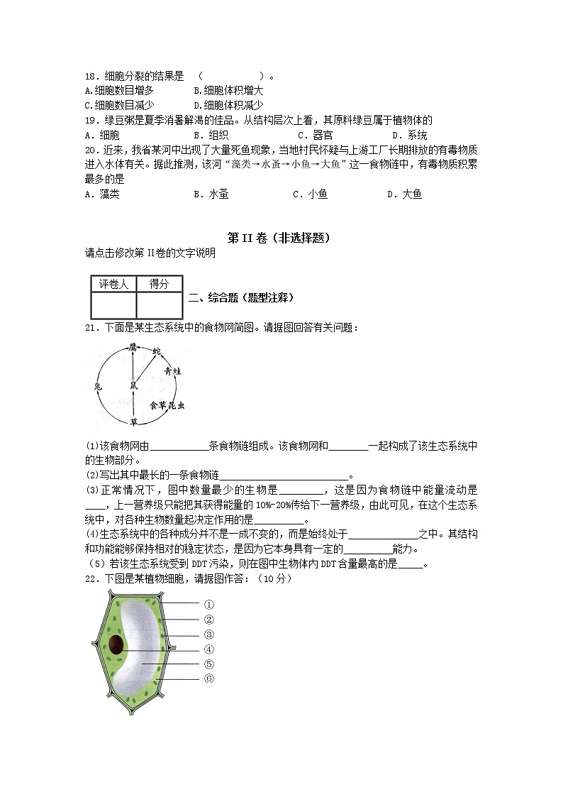 人教版生物七年级上册期中试题3 含答案.doc第3页