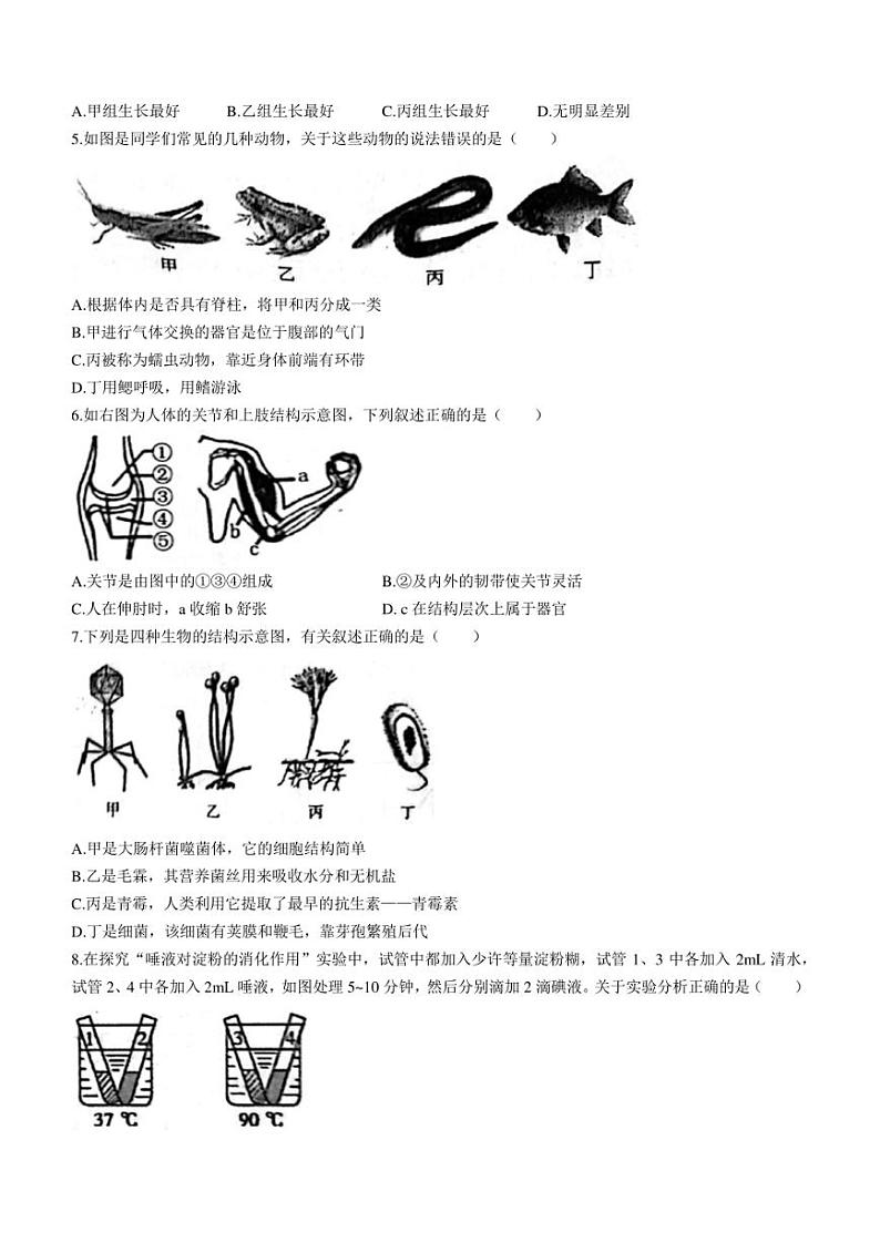 2022年山东省菏泽市六校联考三模生物试题(含答案)第2页
