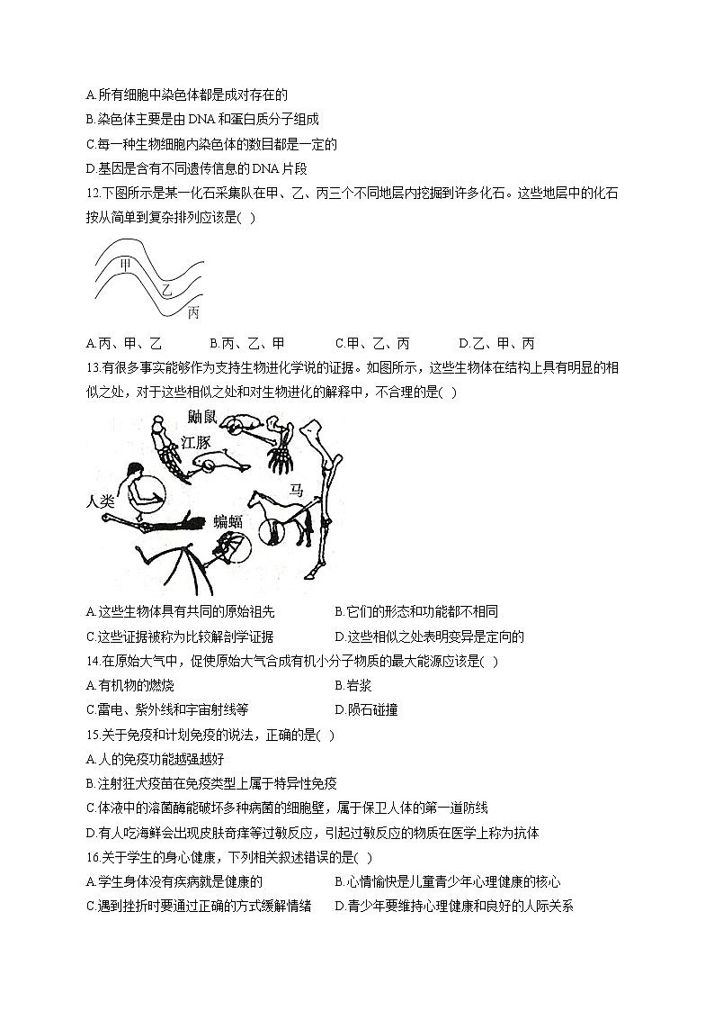 2021-2022学年苏教版生物八年级下学期期末测评卷A卷第3页