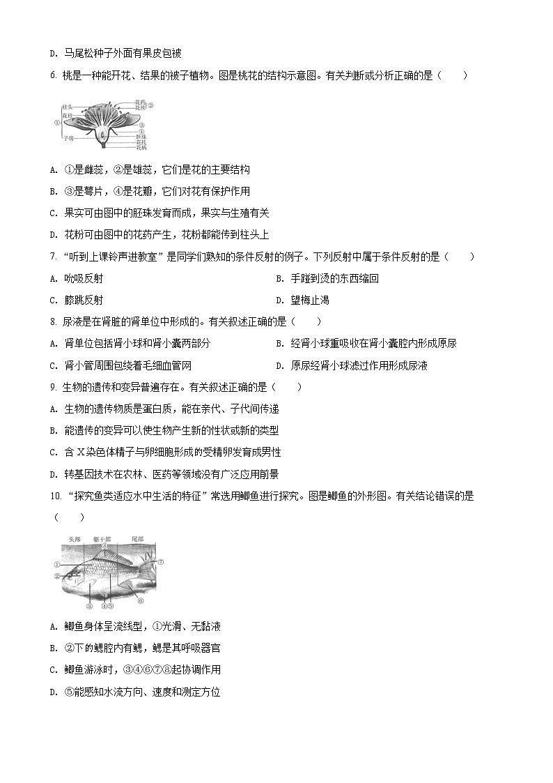 2022年江苏省连云港市中考生物真题(word版含答案)02