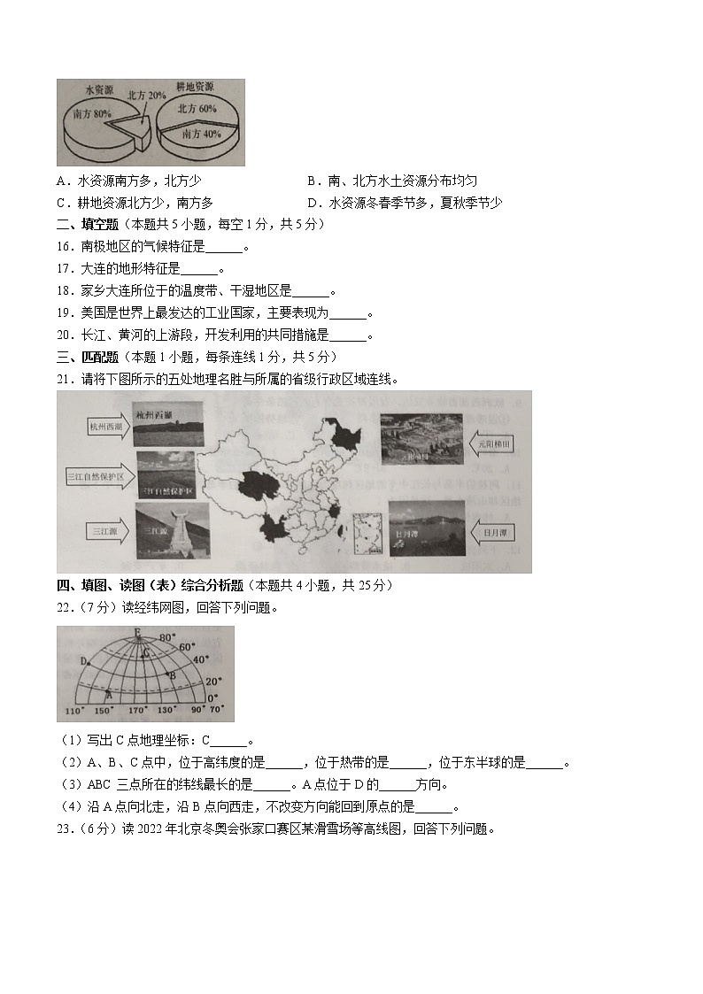 2022年辽宁省大连市金普新区初中毕业升学模拟考试地理试题(word版含答案)第3页