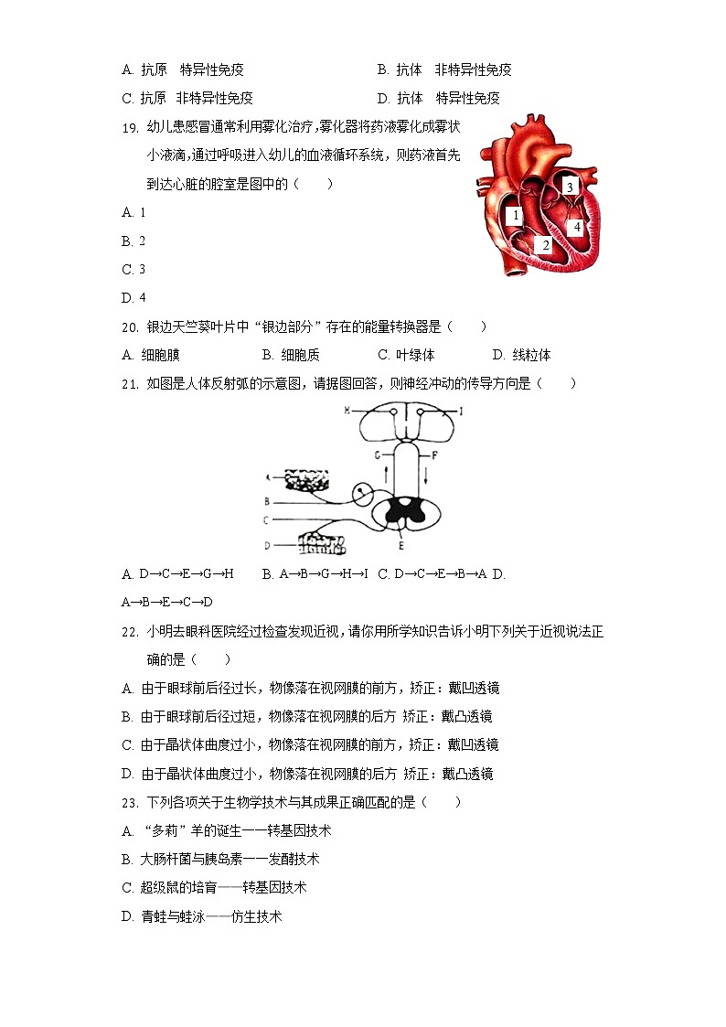 2022年湖南省怀化市溆浦县圣达学校中考生物模拟试卷(word版含答案)03