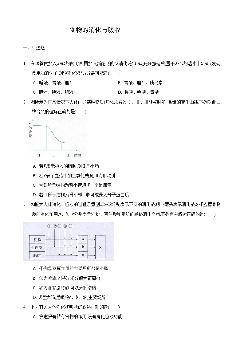 5.4 人体对食物的消化和吸收第2课时（练习）（原卷版）第1页