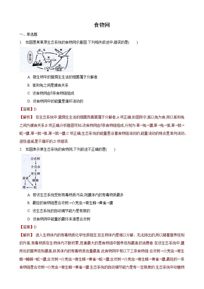 6.2 食物网-七年级生物上册 课件+练习（苏科版）01