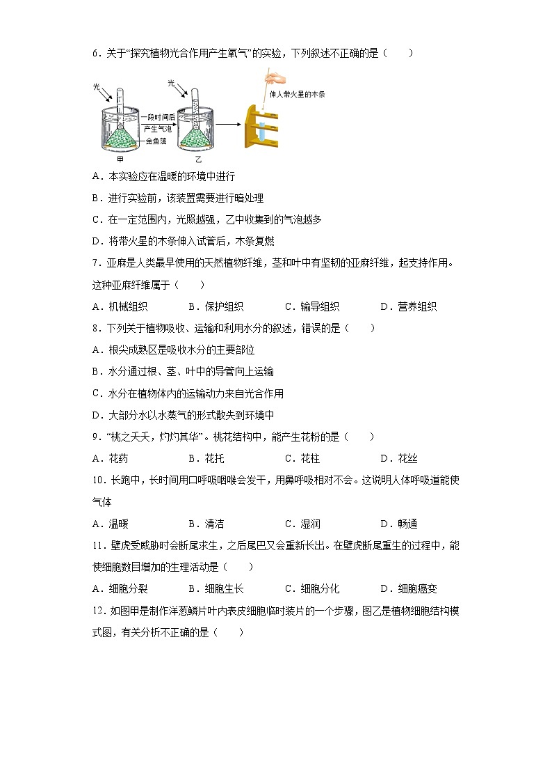 2022年内蒙古初中生物中考备考冲刺基础知识单选考前压轴卷（含答案）02