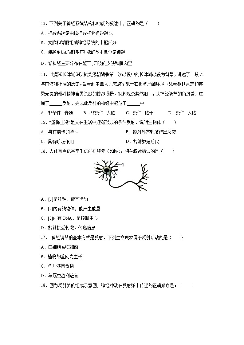 第6、7章 人体生命活动的调节、人类活动对生物圈的影响（测试卷）-七年级生物下册章末知识总结+检测卷（人教版）（试卷）第3页