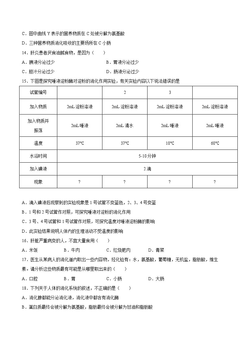 专题02 人体的营养【专项训练】-七年级生物下学期期末专项复习（人教版）（试卷）第3页