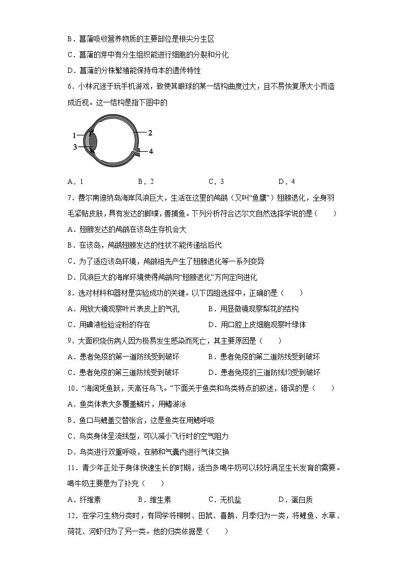 基础知识单选考前押题--2022年内蒙古初中生物中考备考冲刺（含答案）第2页