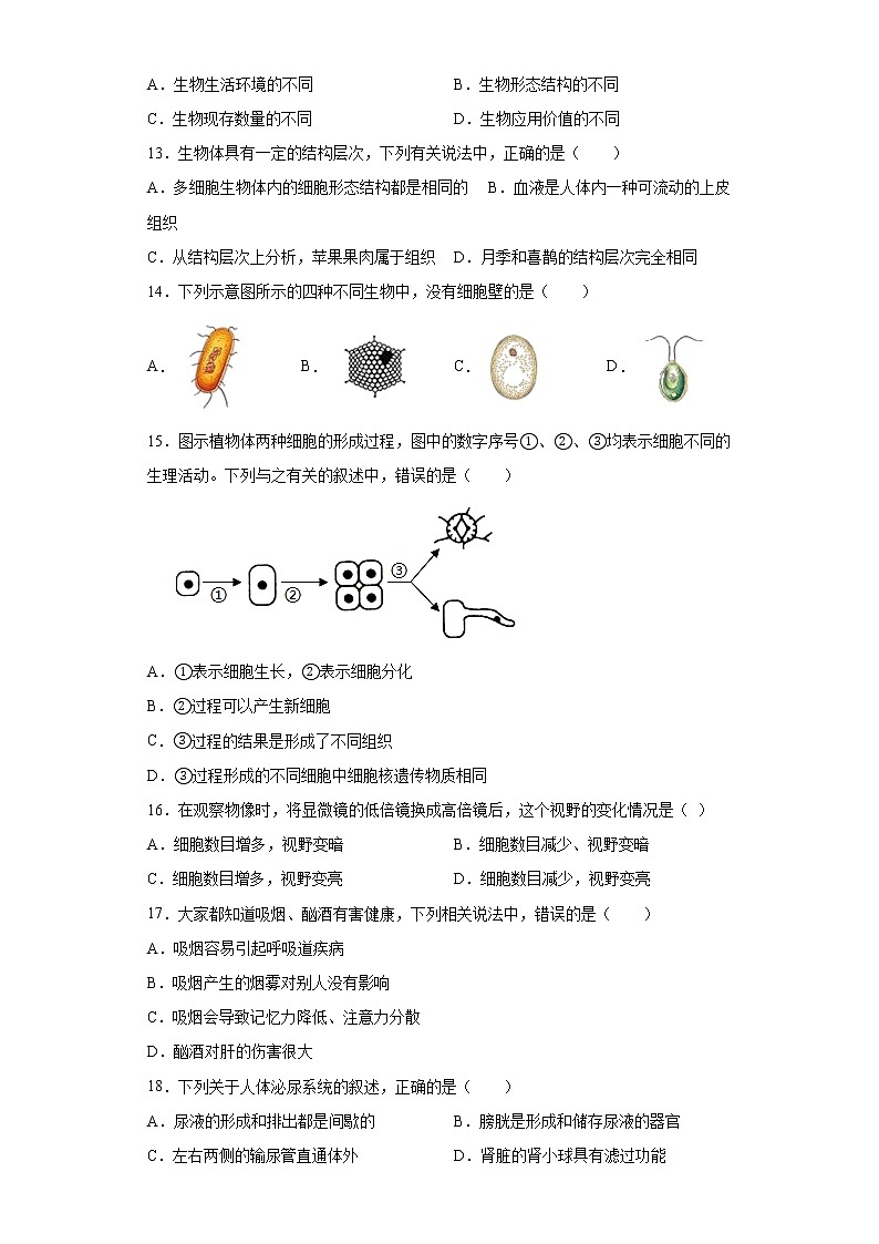 基础知识单选考前押题--2022年内蒙古初中生物中考备考冲刺（含答案）第3页