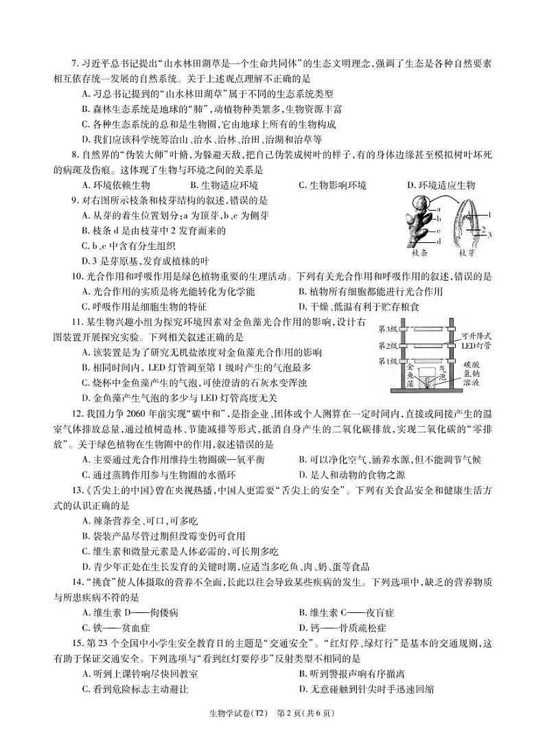 （教研室）2022年陕西省宝鸡市陇县中考二模生物试题第2页