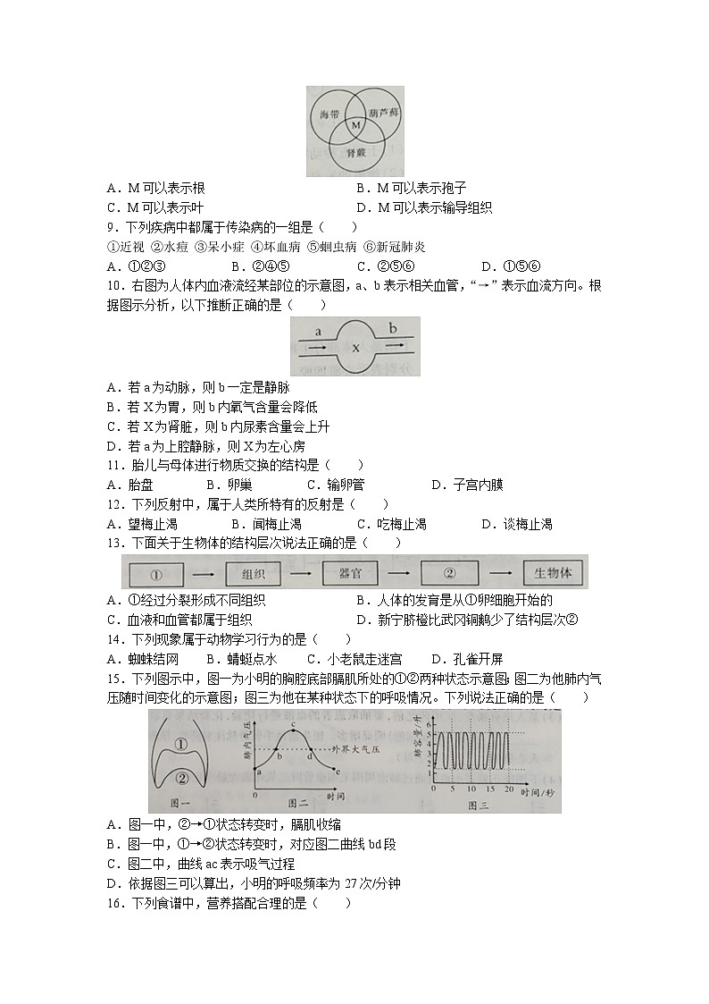 2022年湖南省邵阳市中考真题生物卷无答案（文字版）第2页