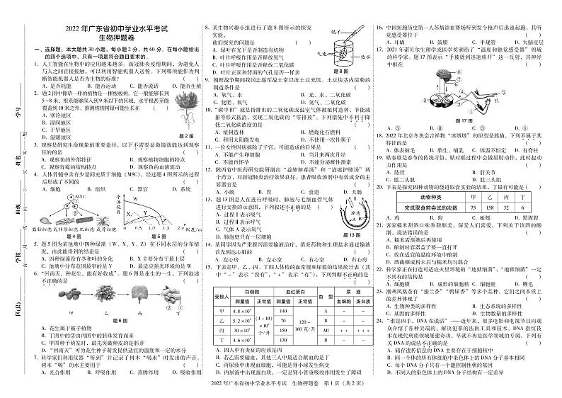 2022广东中考生物押题卷01