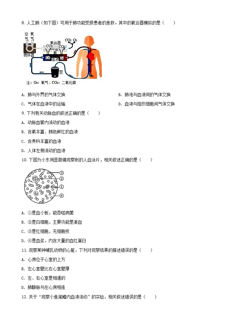 北京市西城区2020年2019—2020 学年七年级下学期期末生物试题（试卷+解析）02