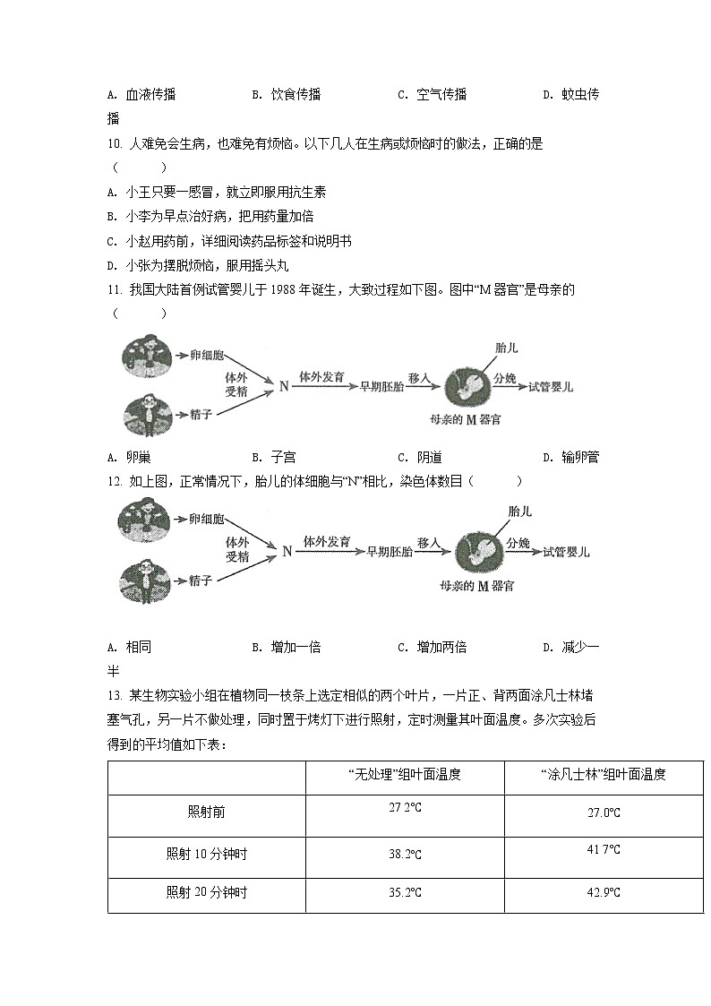 2022年山西省阳泉市、长治市中生物真题卷及答案（文字版）03