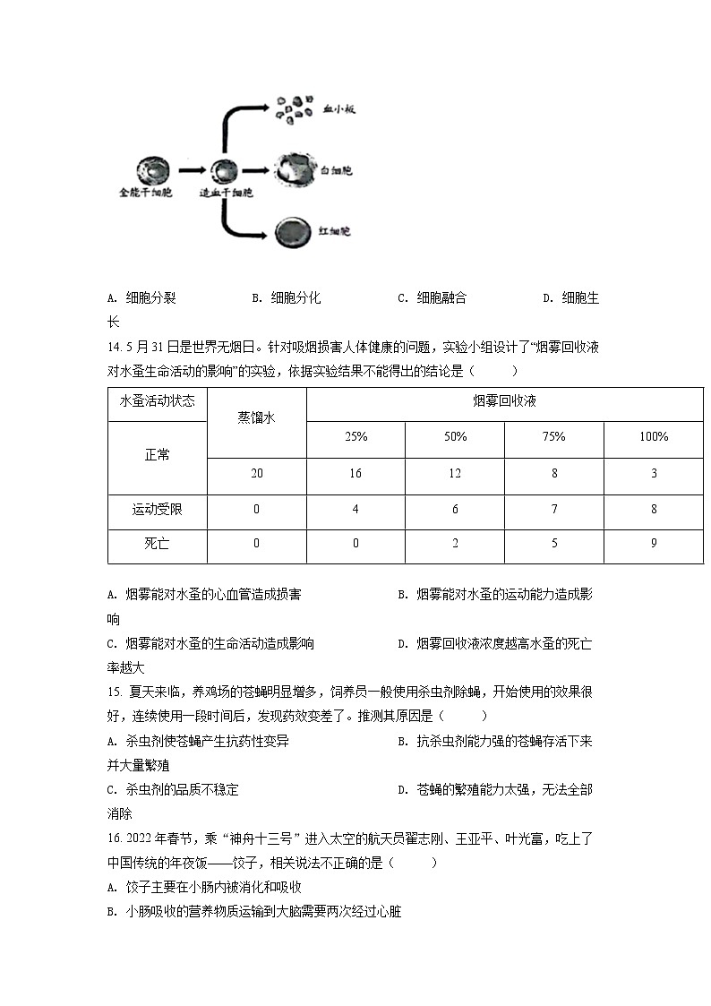2022年山东省烟台中考真题生物（试卷）第3页