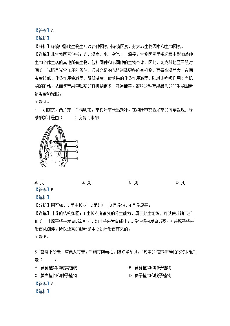 2022年山东省烟台中考真题生物（答案）第2页
