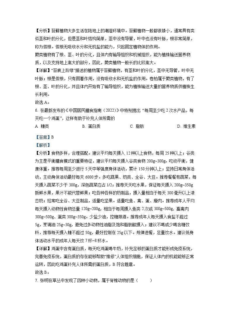 2022年山东省烟台中考真题生物（答案）第3页