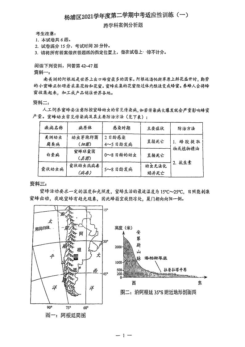 2022年上海市杨浦区初三下中考二模跨学科案例分析试卷（无答案）第1页