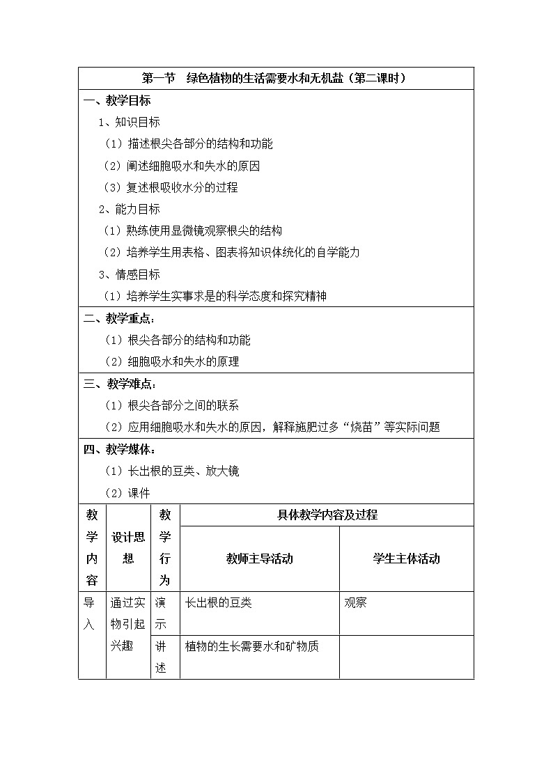 北京版七上生物第四章 生物的营养第1节《绿色植物的生活需要水和无机盐》第2课时教案第1页