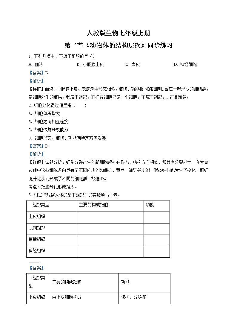 2.2.2《动物体的结构层次》（课件+教案+练习）01
