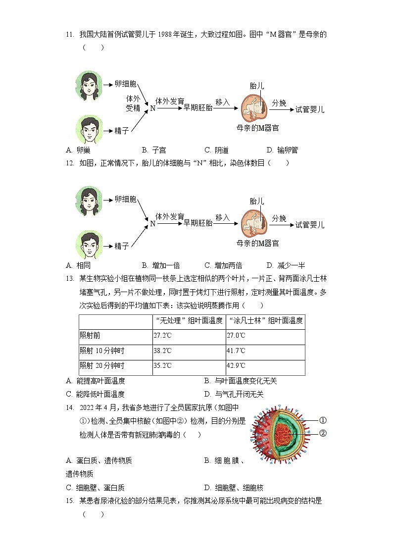 2022年山西省阳泉市中生物试卷（含答案解析）03