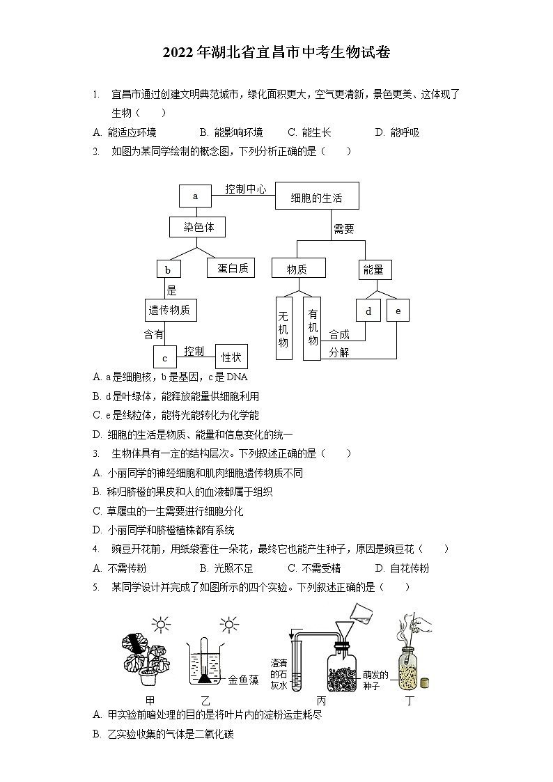2022年湖北省宜昌市中考生物试卷（含答案解析）第1页