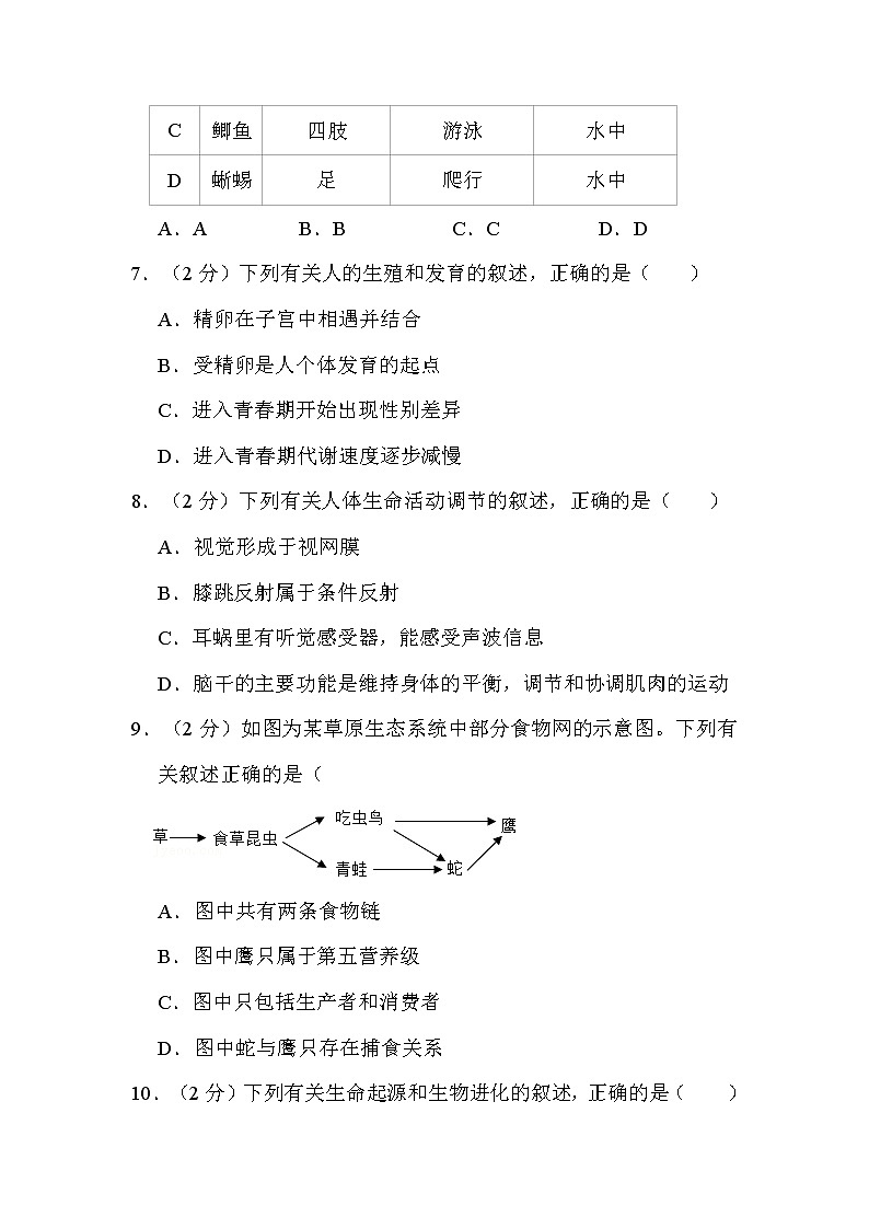 2022年湖南省永州市中考生物试卷解析版第3页