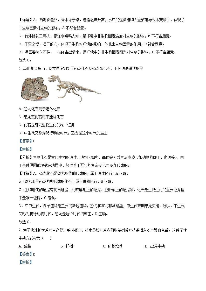 2022年四川省凉山州中考真题生物卷及答案（文字版）03