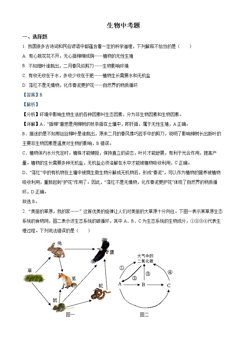 2022年四川省达州市中考真题生物卷及答案（文字版）01