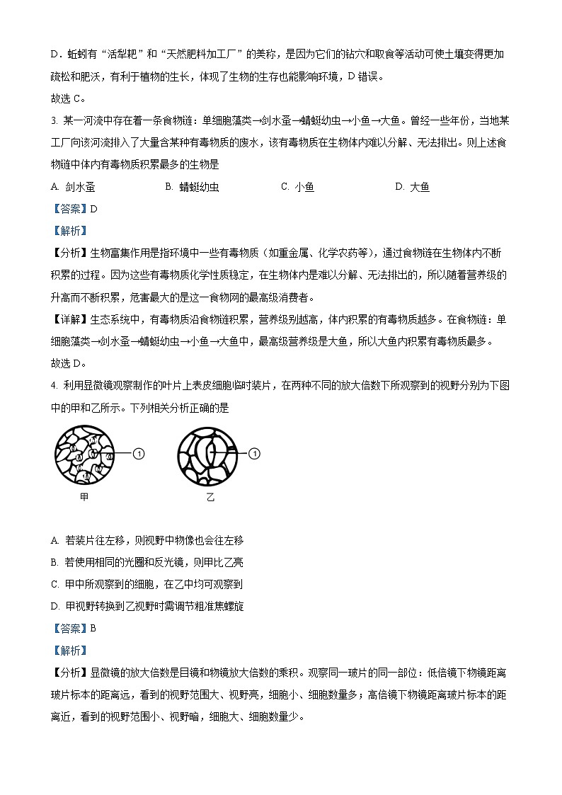 2022年四川省眉山市中考真题生物卷及答案（文字版）02